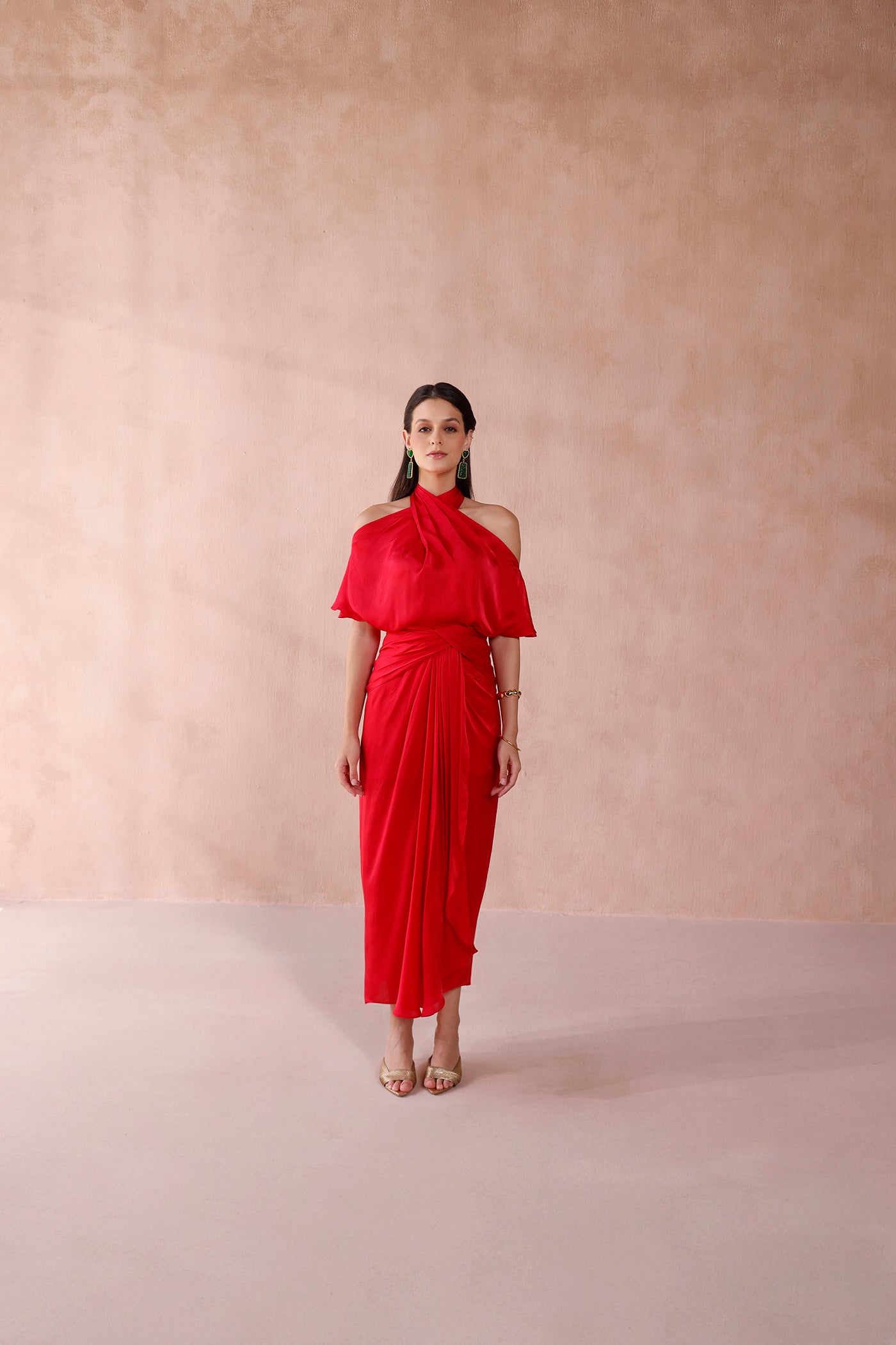 Rouge Silk Draped Dress
