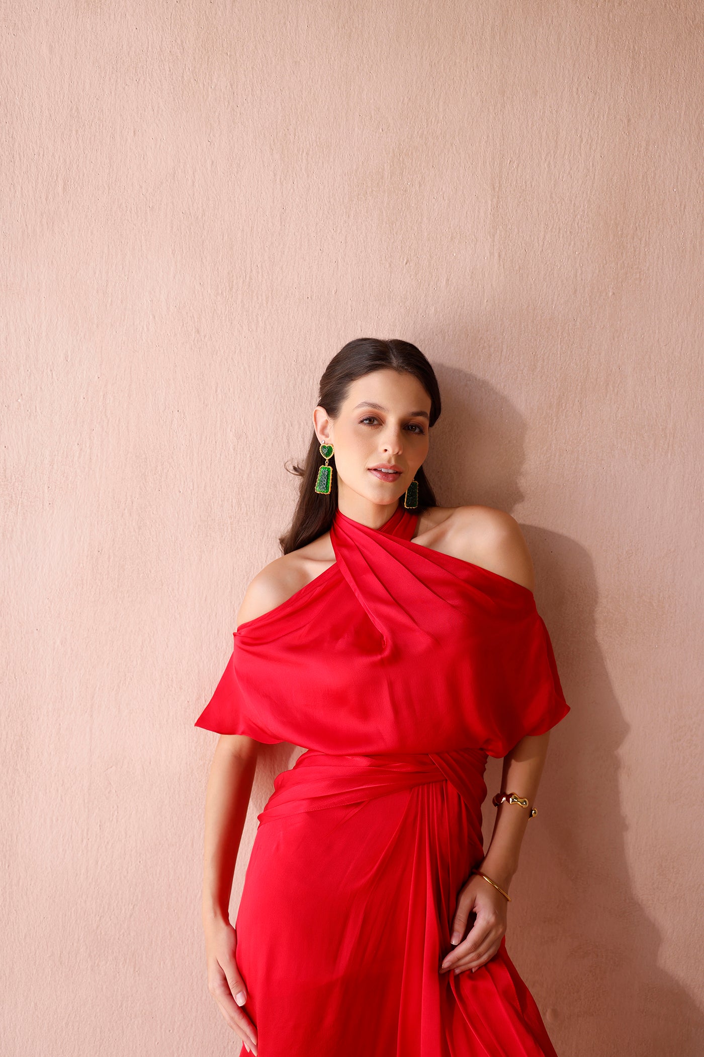Rouge Silk Draped Dress