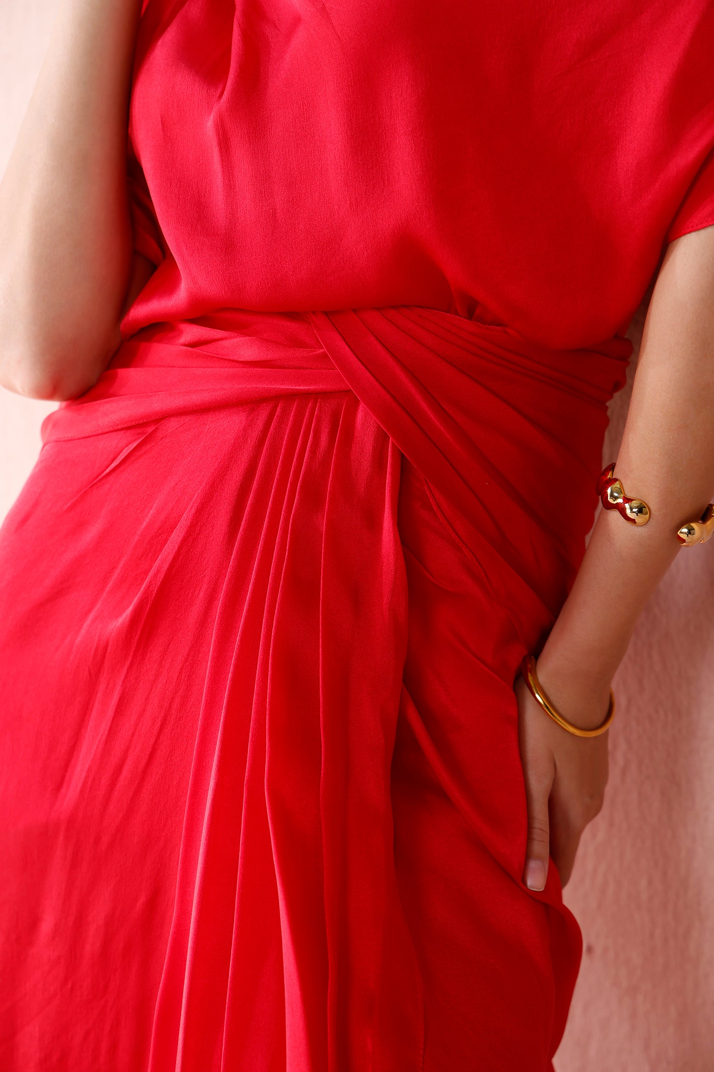 Rouge Silk Draped Dress