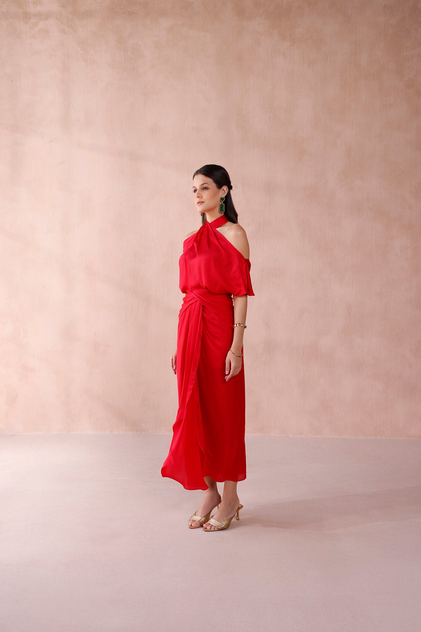 Rouge Silk Draped Dress