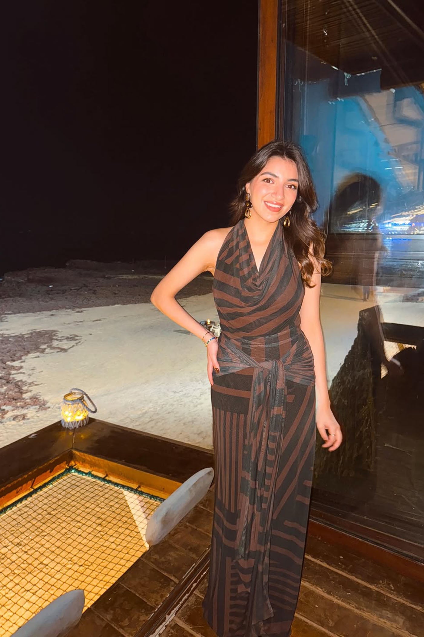 Rhea In Eclipse Stripe Halter Dress