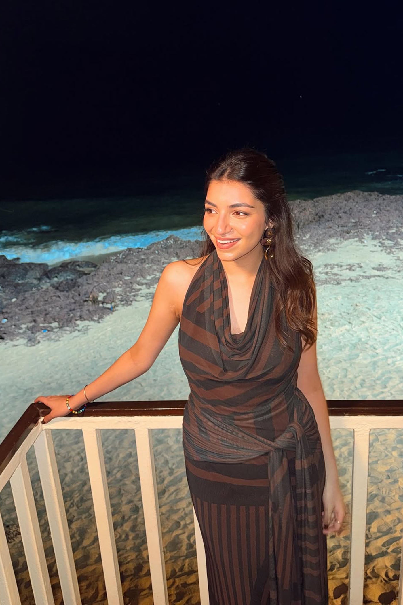 Rhea In Eclipse Stripe Halter Dress