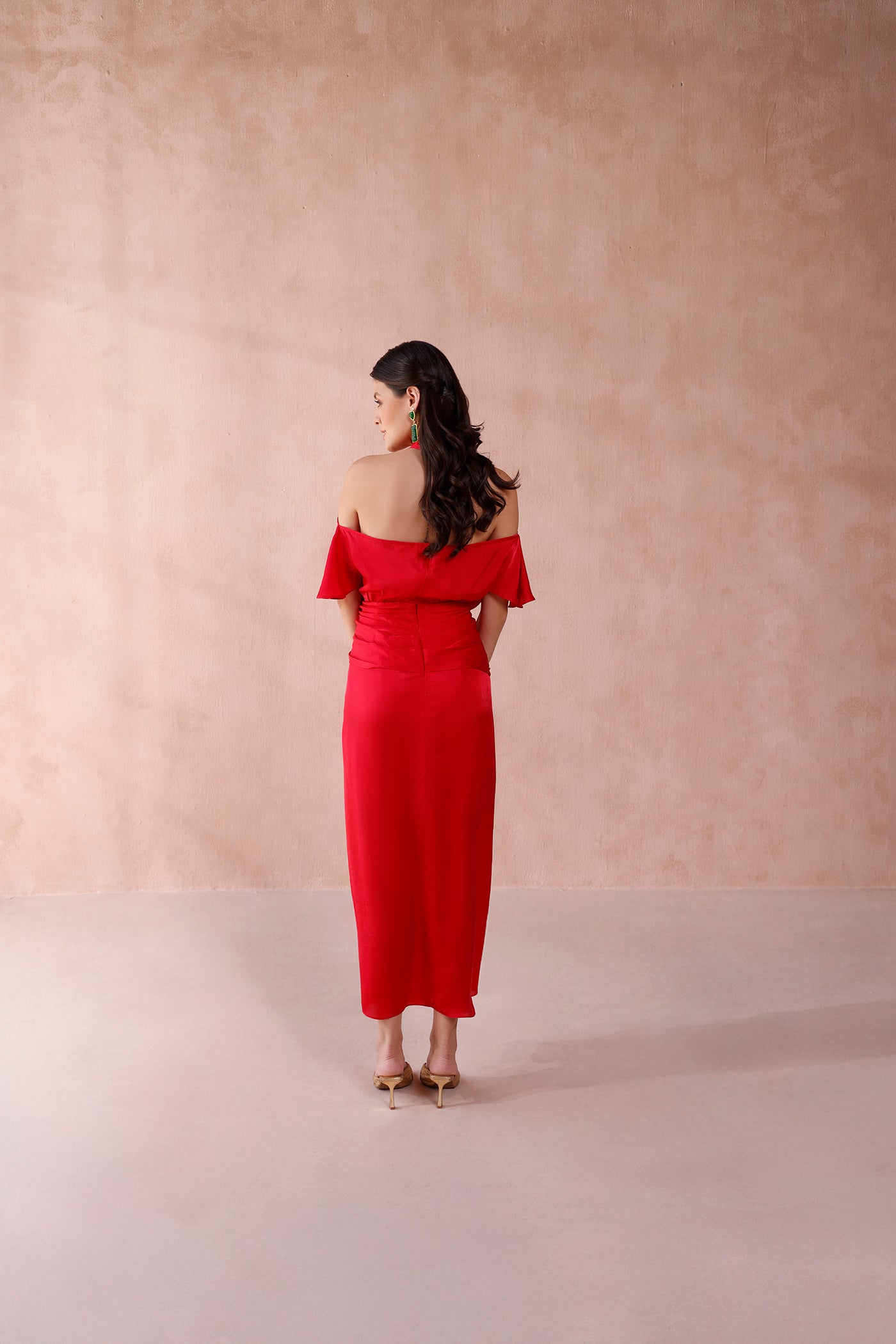 Rouge Silk Draped Dress