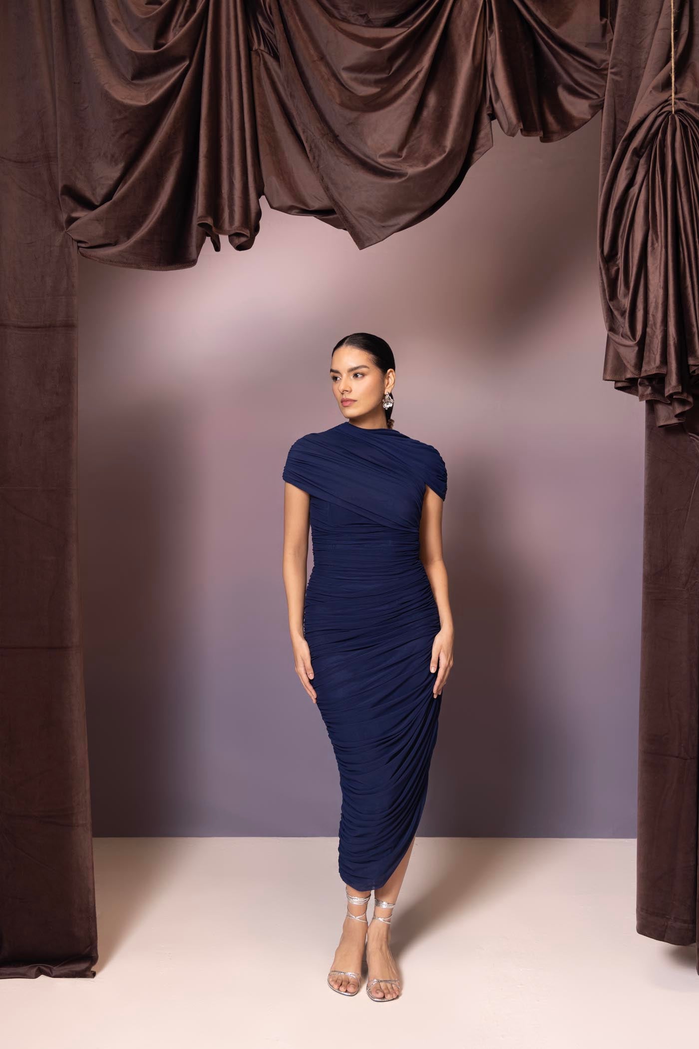 Elara Midnight Blue Draped Dress