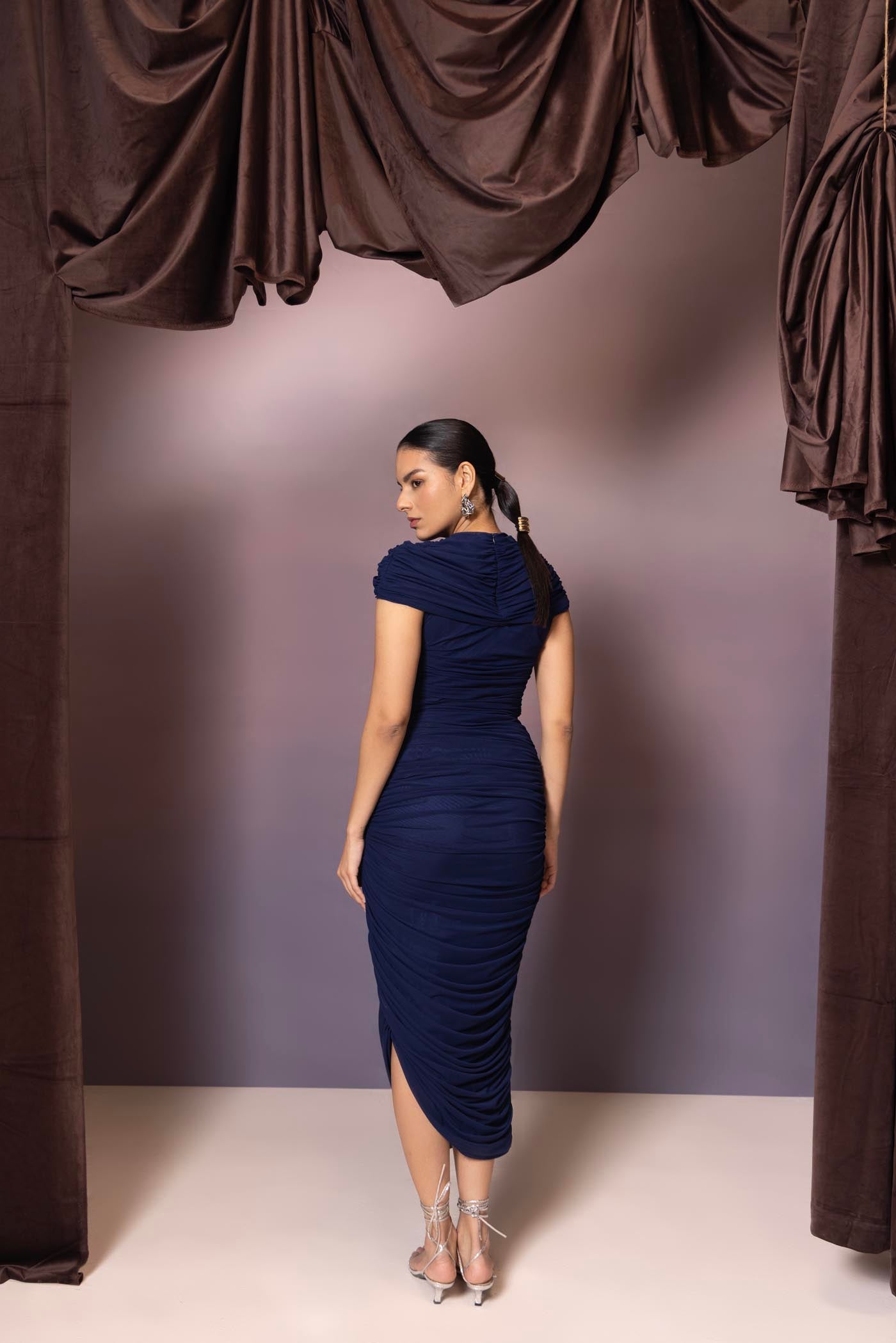 Elara Midnight Blue Draped Dress