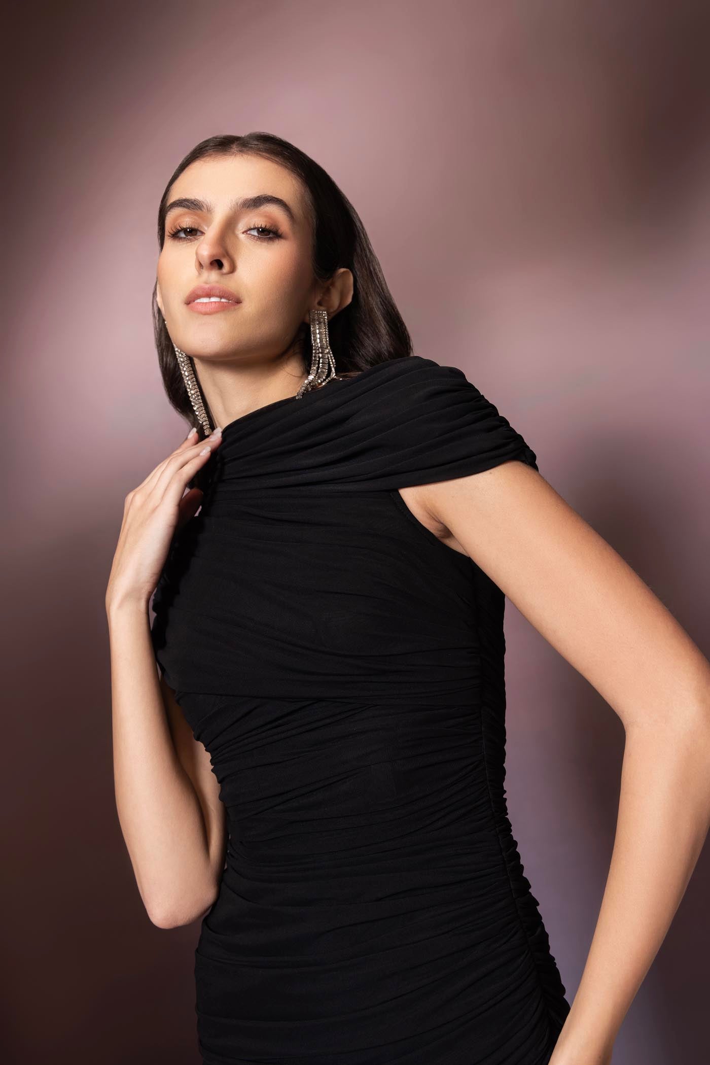 Elara Black Draped Dress