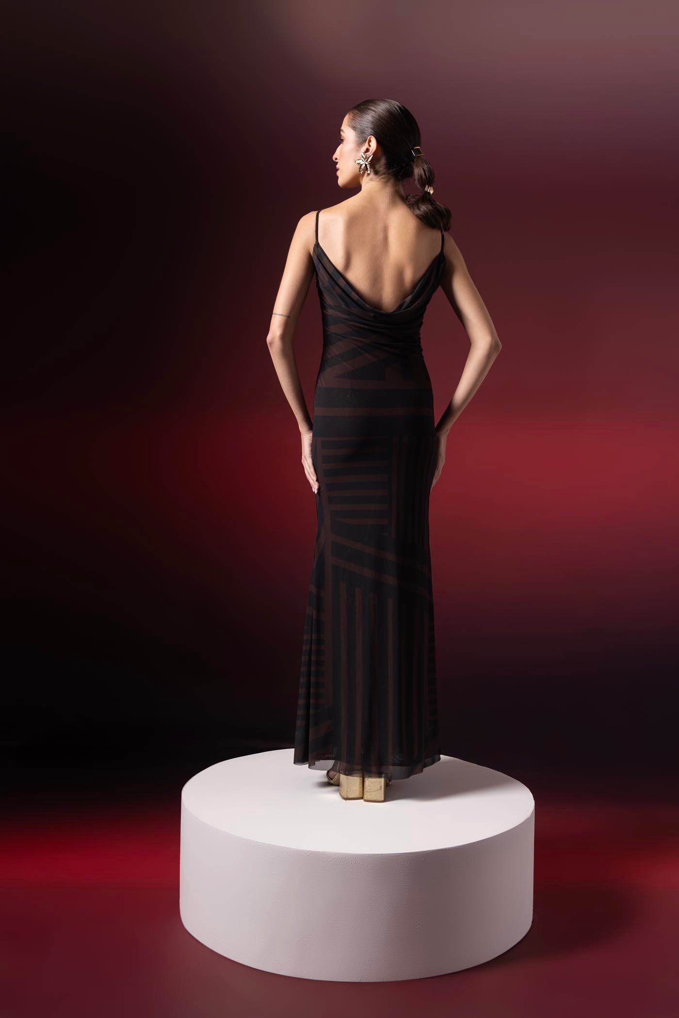 Eclipse Stripe Cowl Dress