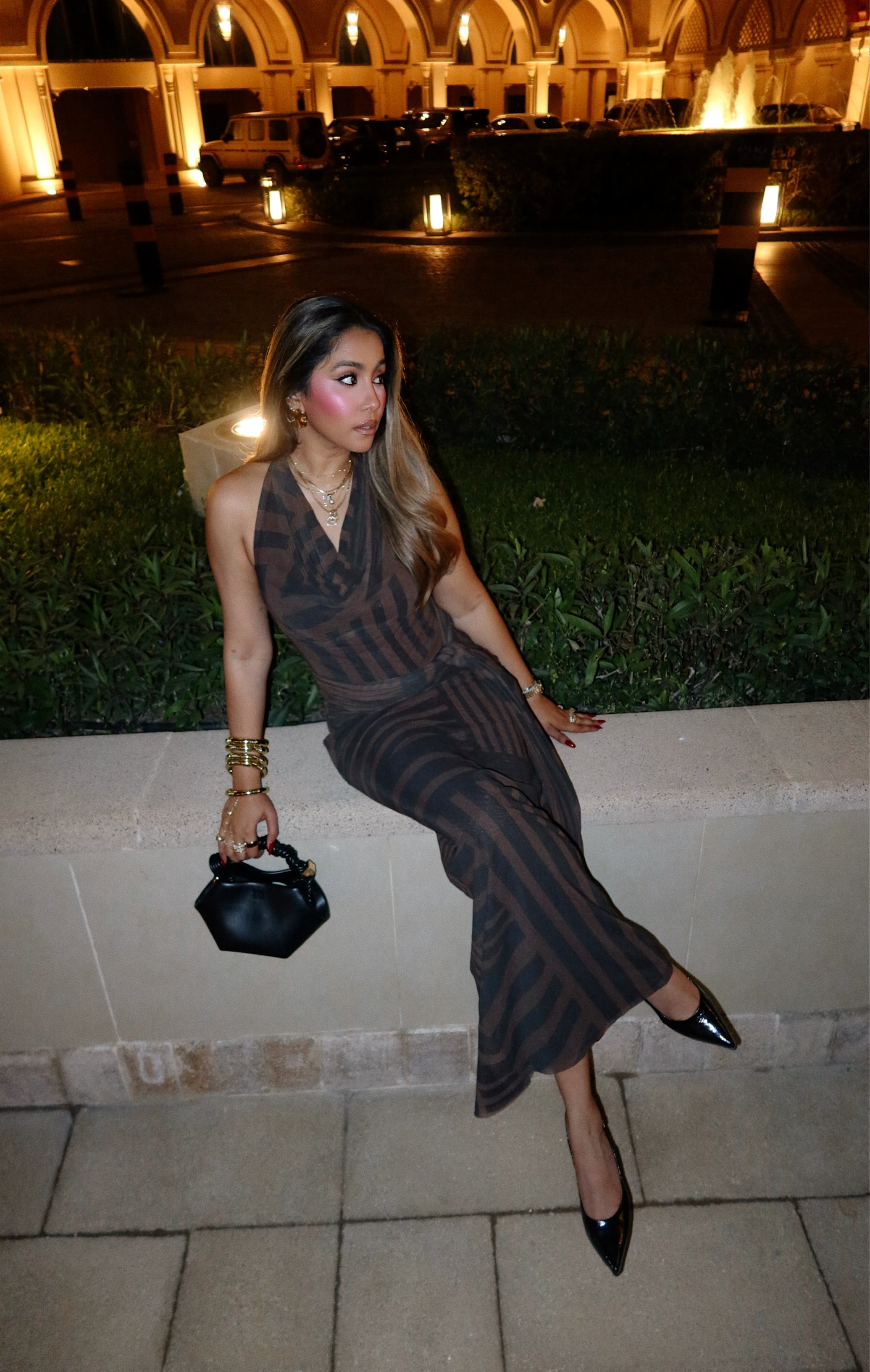 Sarah Sequeira In Eclipse Stripe Halter Dress