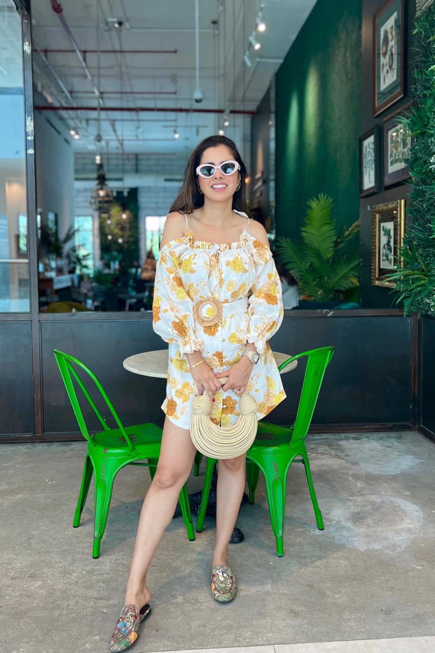 GOLDEN GARDEN OFF-THE-SHOULDER DRESS