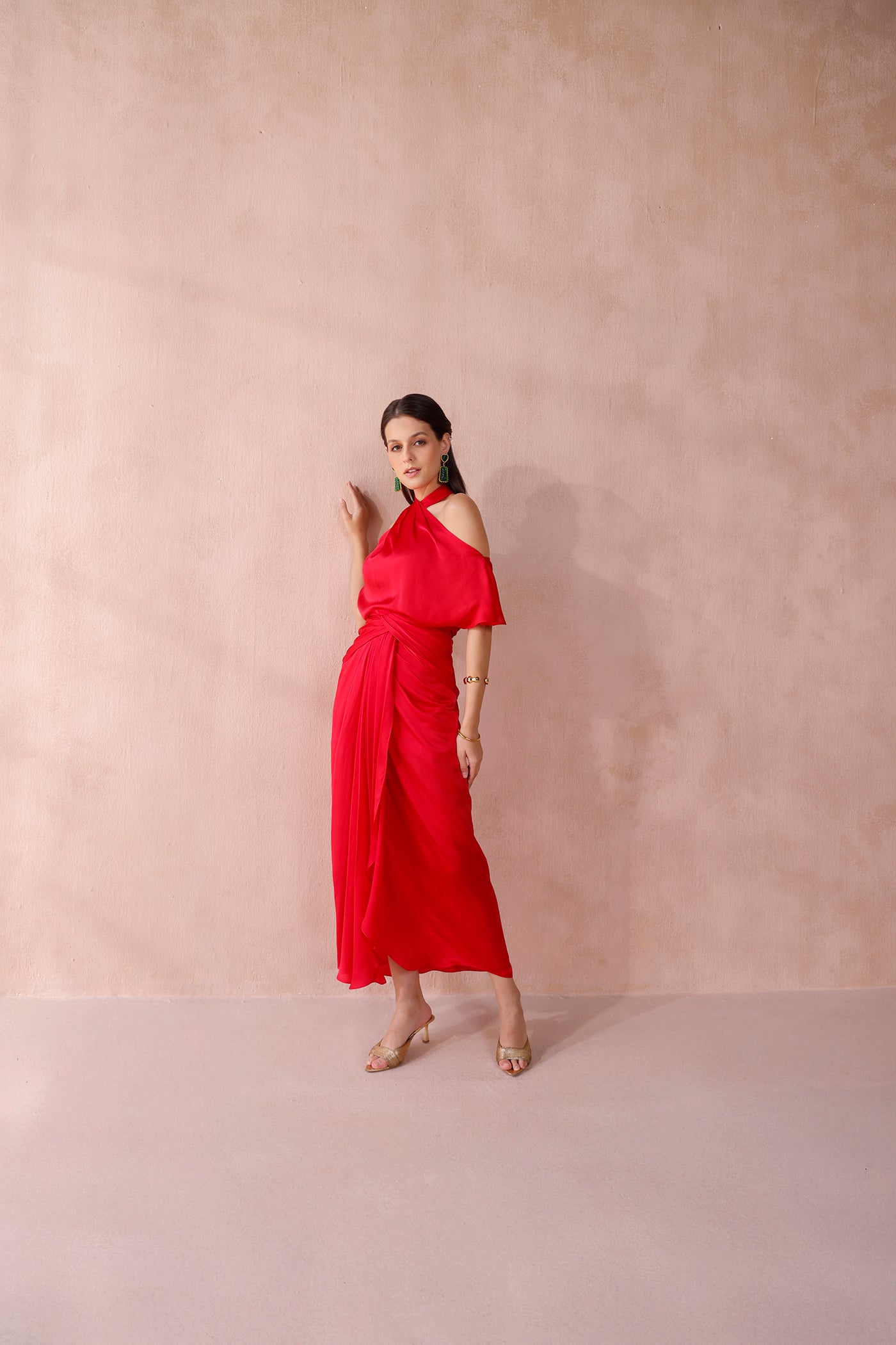 Rouge Silk Draped Dress