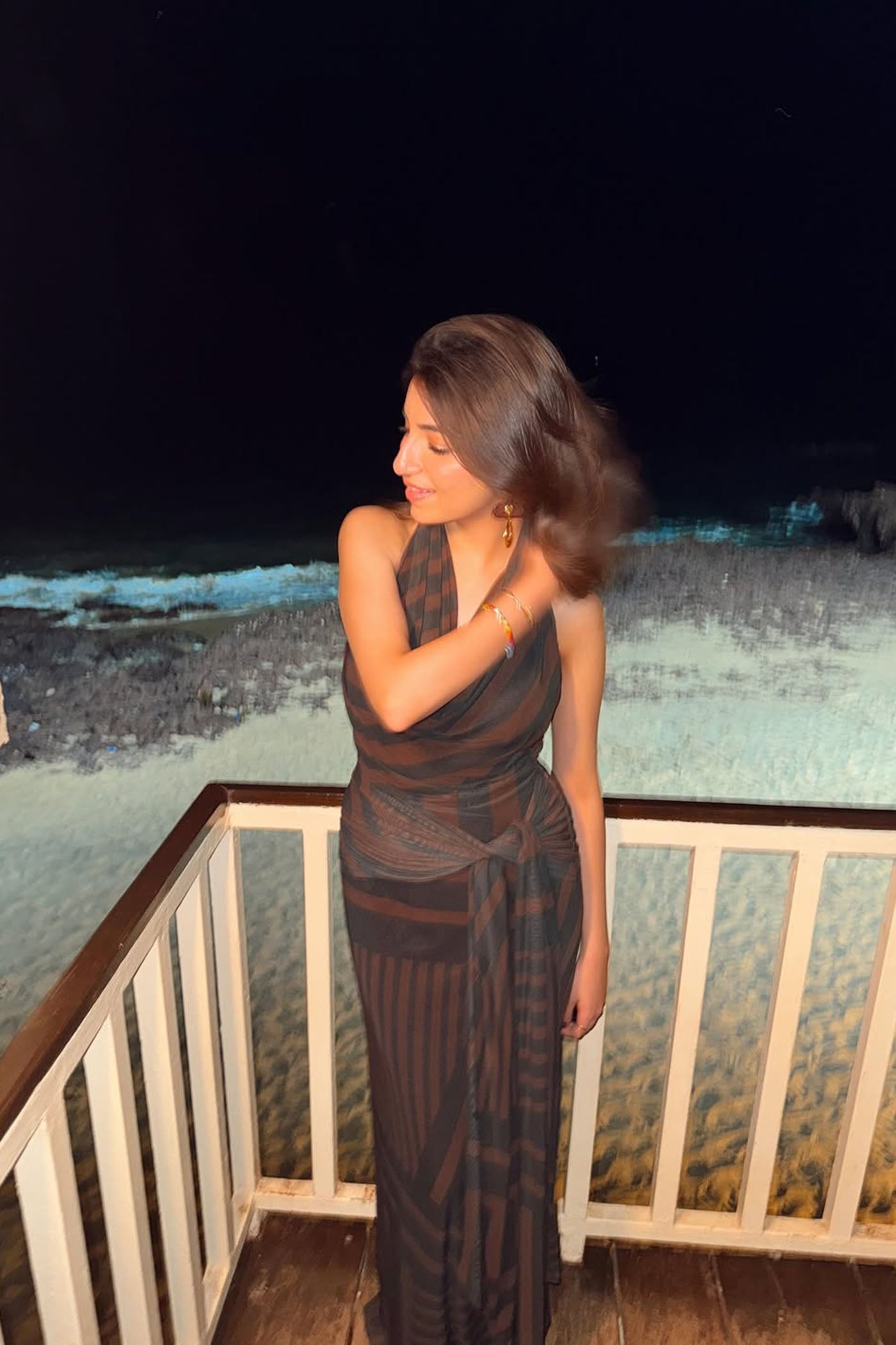 Rhea In Eclipse Stripe Halter Dress