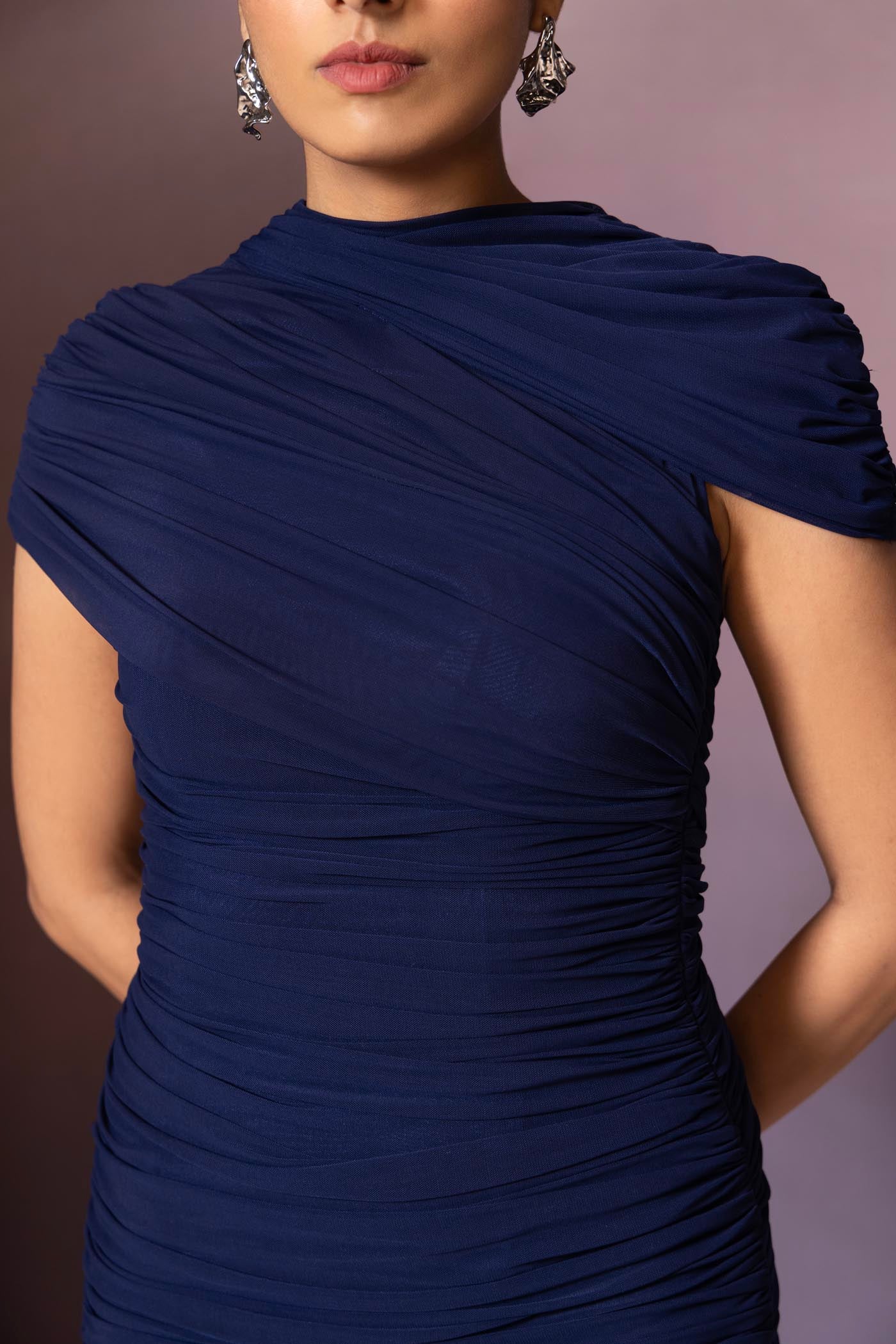 Elara Midnight Blue Draped Dress