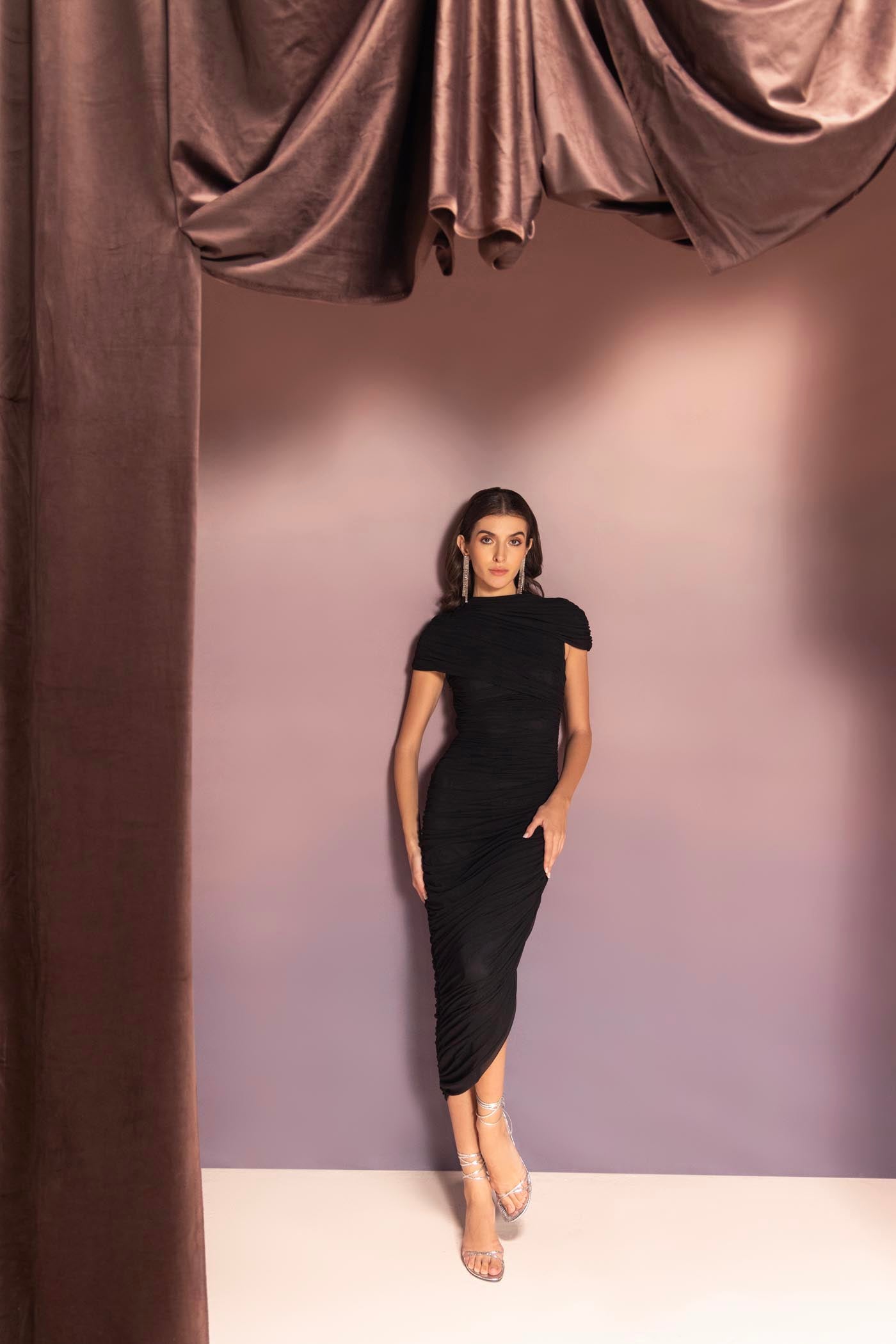 Elara Black Draped Dress