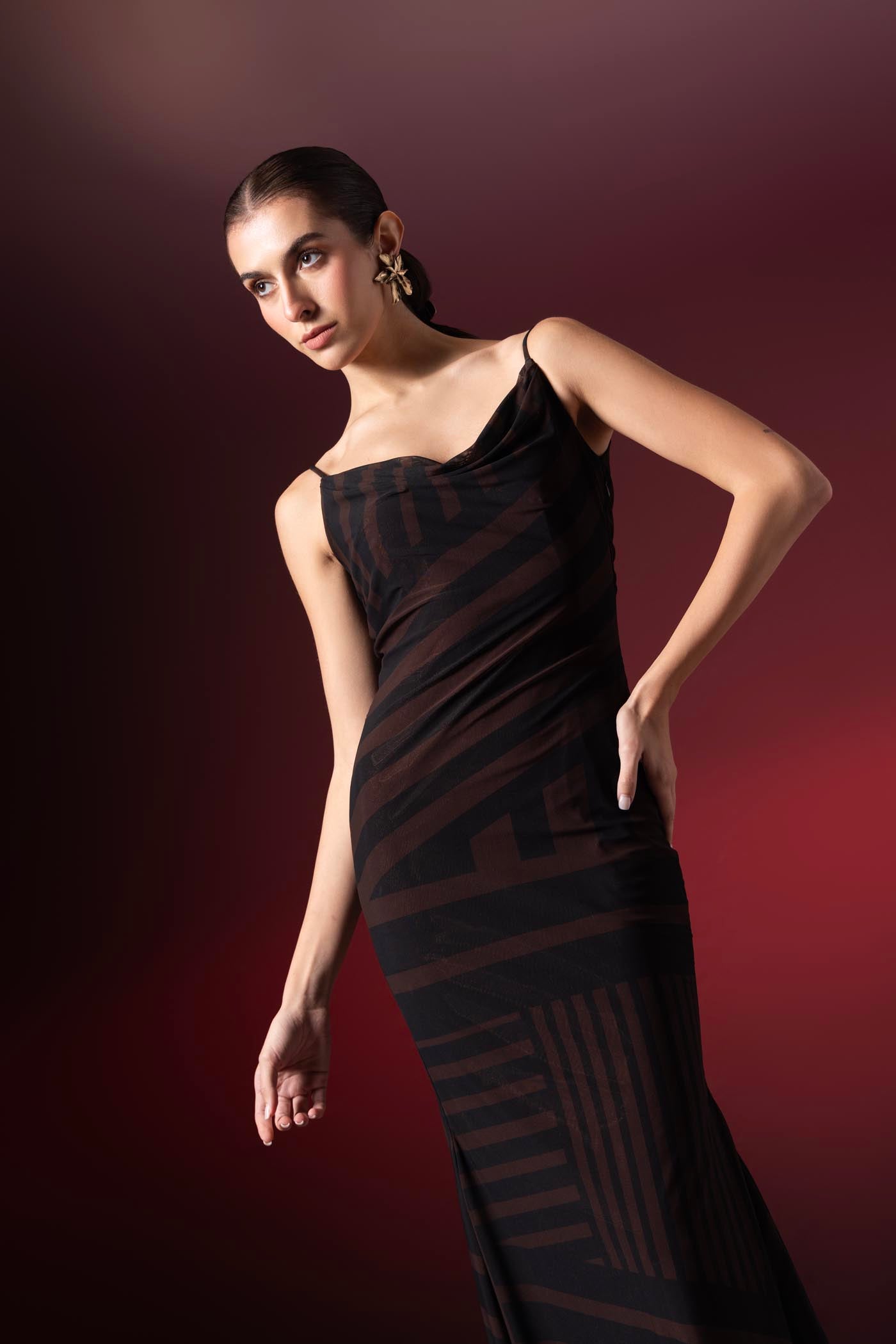 Eclipse Stripe Cowl Dress