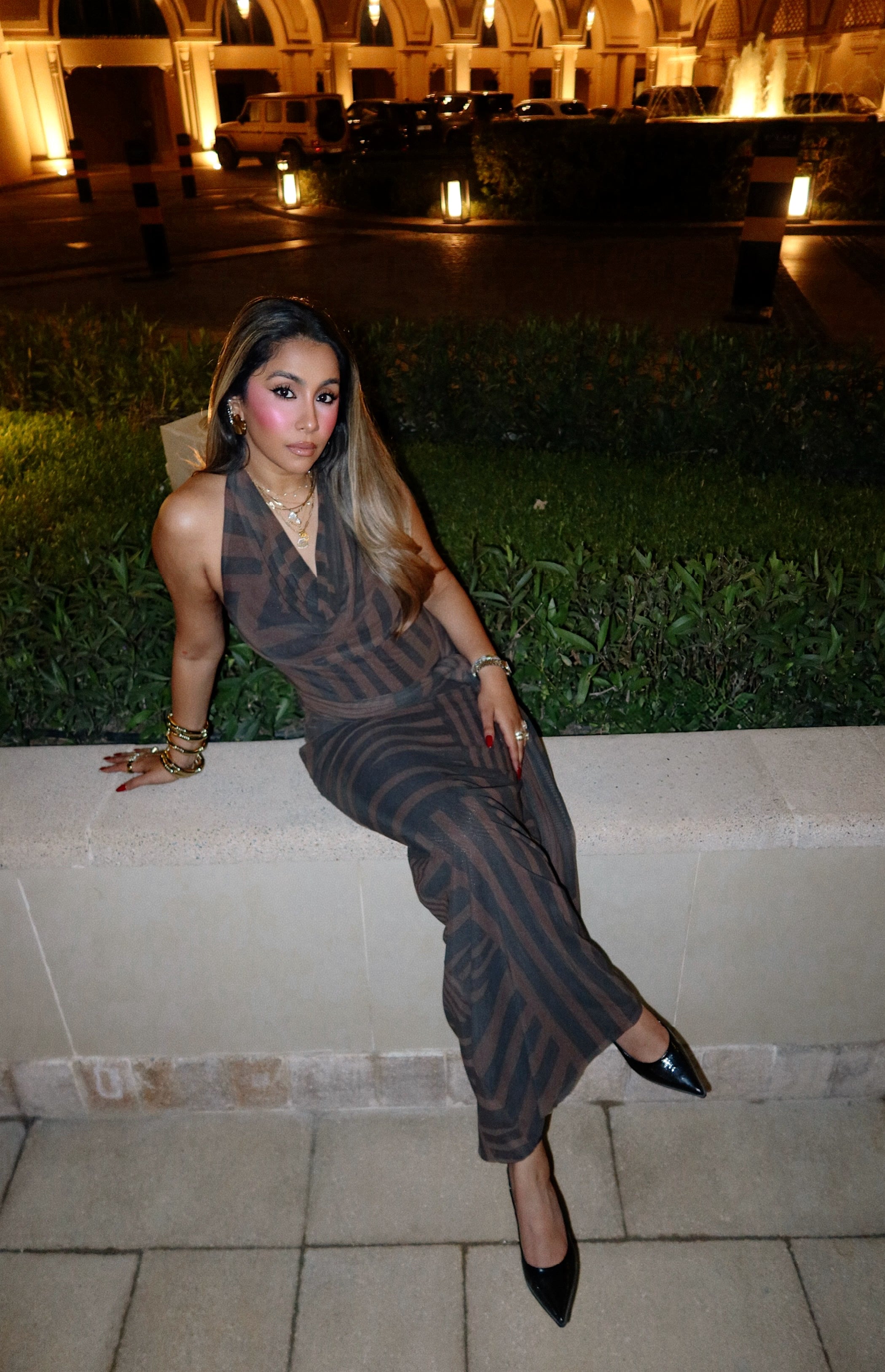 Sarah Sequeira In Eclipse Stripe Halter Dress
