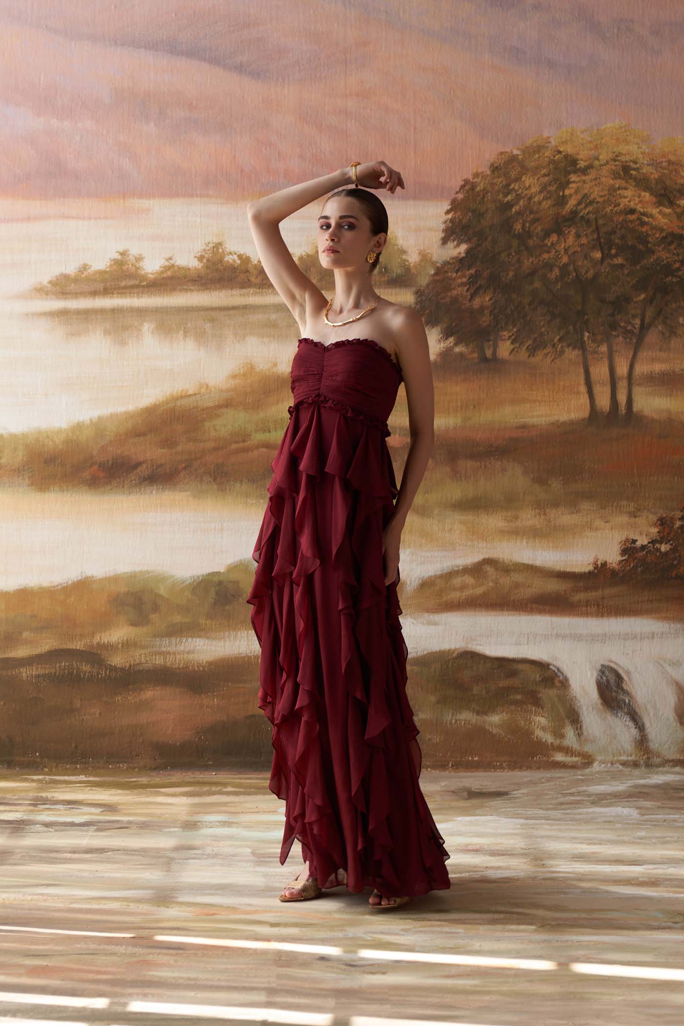 Arabella burgundy ruffle dress