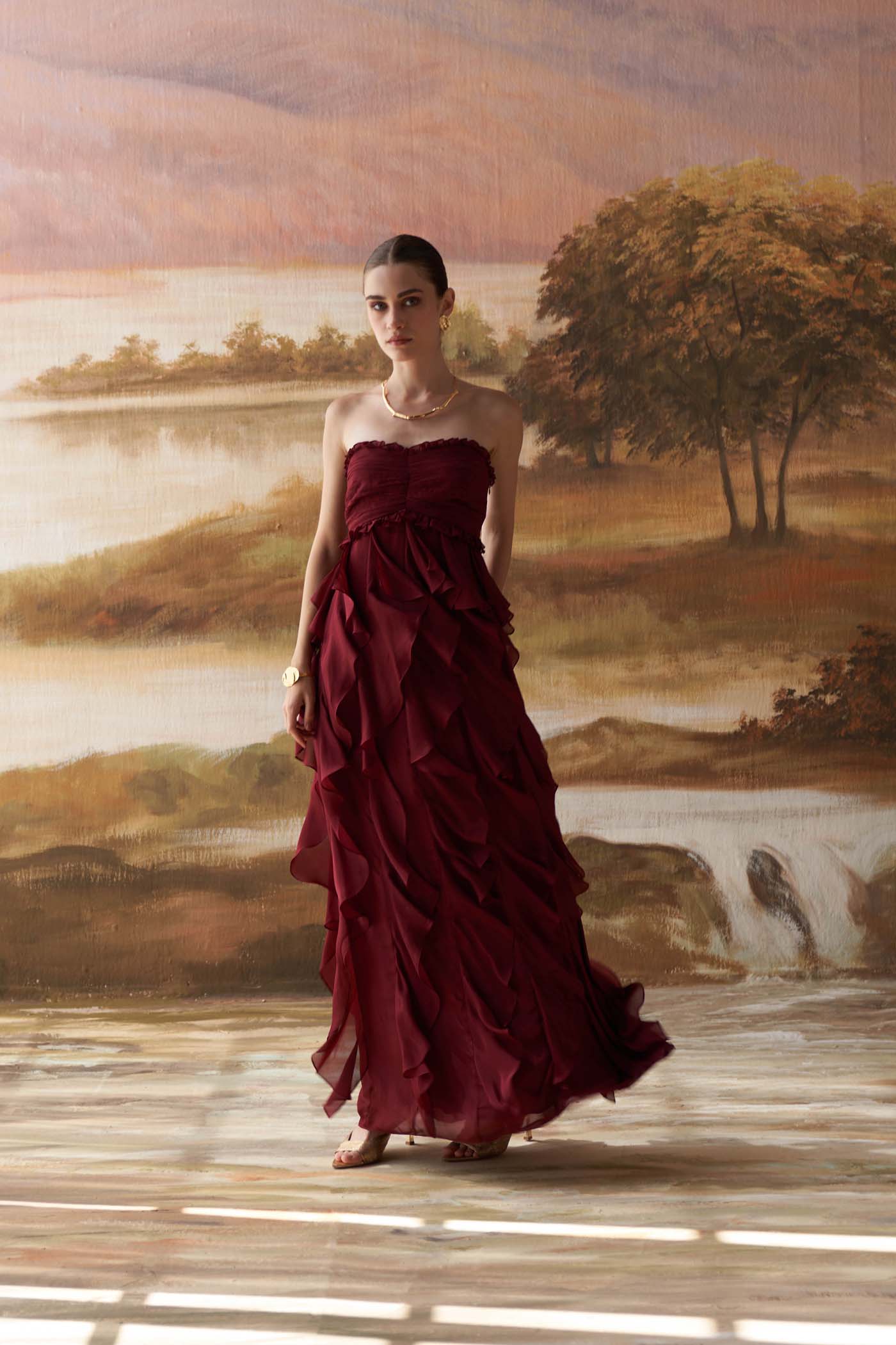 Arabella burgundy ruffle dress