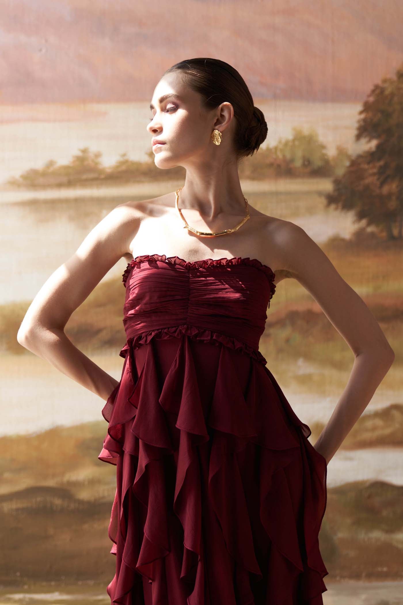 Arabella burgundy ruffle dress