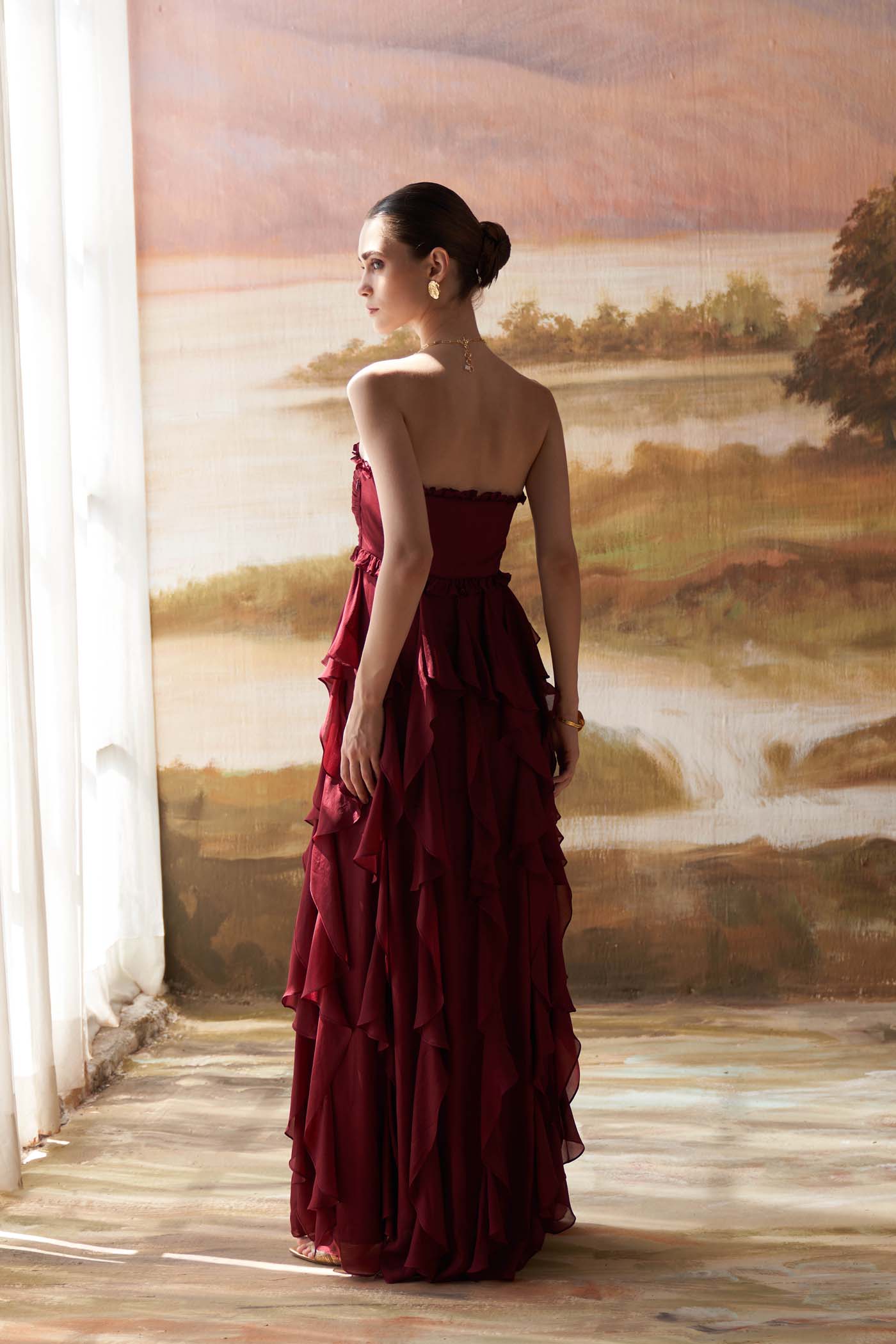 Arabella burgundy ruffle dress